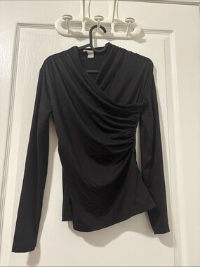 H&M Black Draped Ruched Long Sleeve Top
